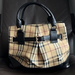 Burberry Tan and Black Plaid Tote